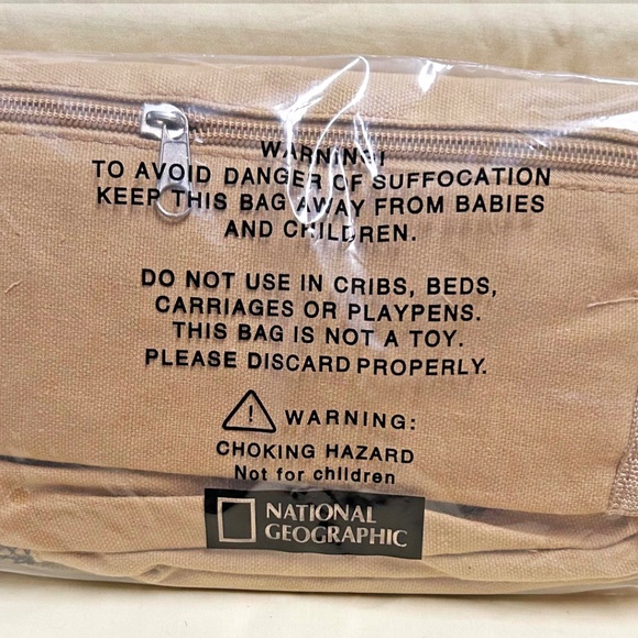 SHOULDER BAG, CANVAS, NATIONAL GEOGRAPHIC, TAN AND BLACK, ZIPPERED POCKETS, LONG - Picture 2 of 2